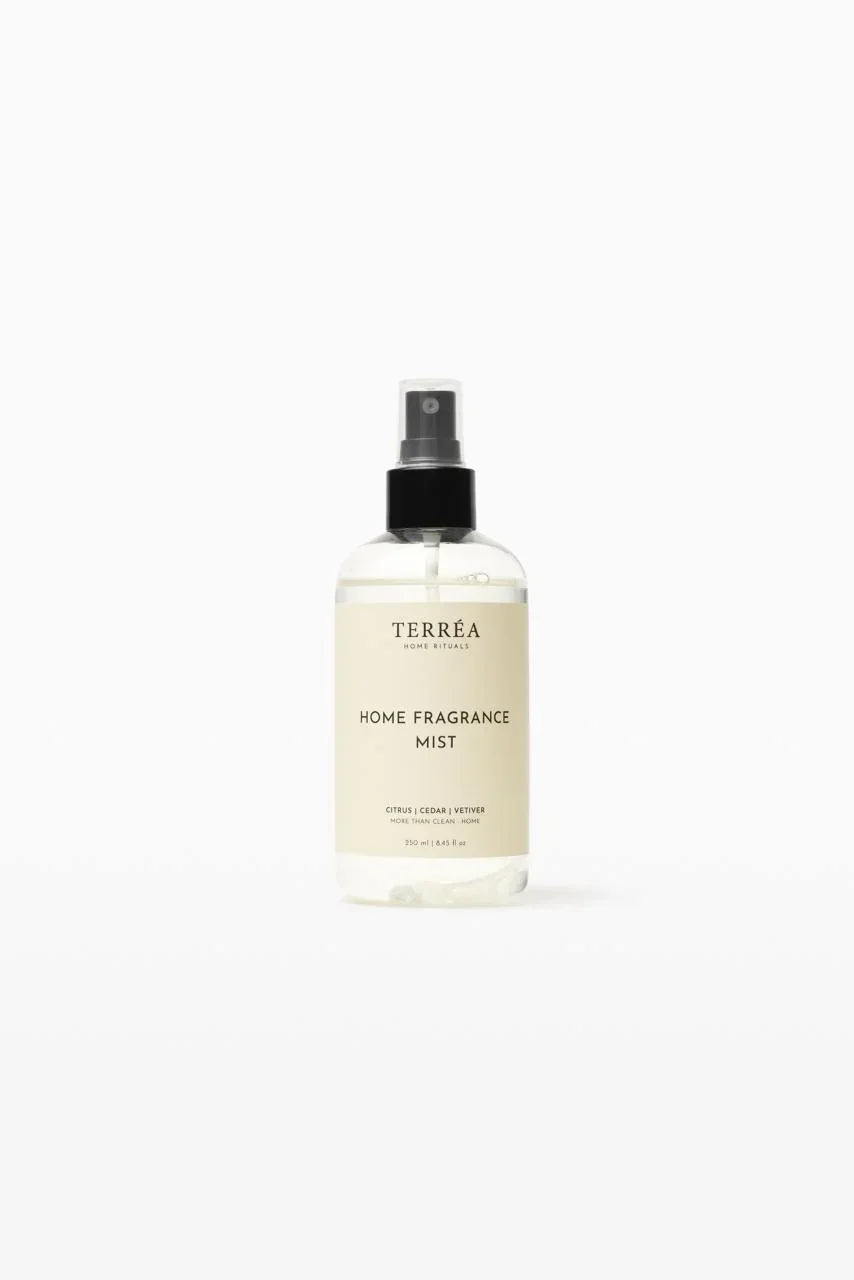 TERRÉA Home Fragrance Mist with Citrus Cedar Vetiver scent, eco-friendly home spray in minimalist bottle