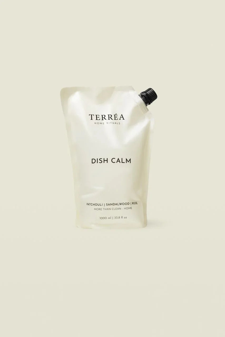 Terrea Dish Calm product packaging on a beige background