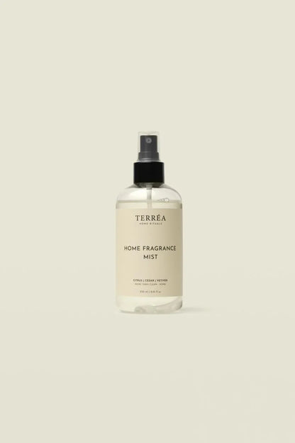 Terrea home fragrance mist bottle on a beige background