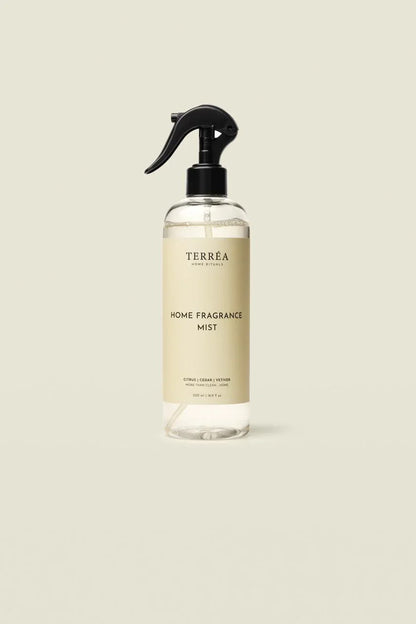 Terrea home fragrance mist bottle on a beige background