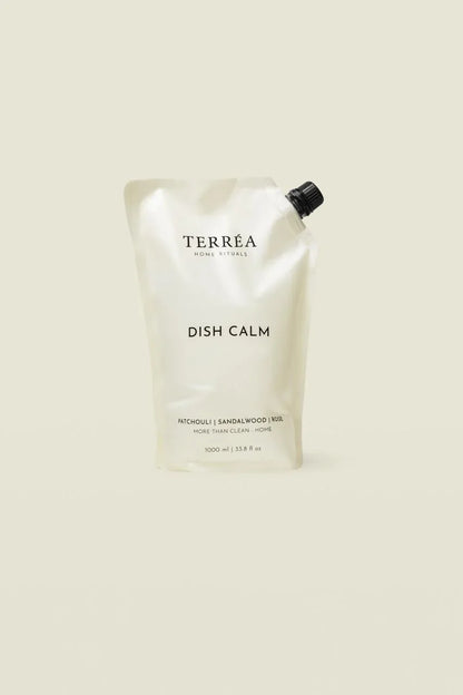Terrea Dish Calm product packaging on a beige background